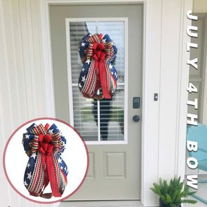 Coronas de flores decorativas Corona del 4 de julio Día conmemorativo rústico EE. UU. patriótico para la decoración de la ventana de la puerta delantera