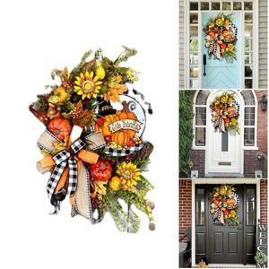 Guirnaldas de flores decorativas Guirnalda de otoño de Halloween Hojas de otoño artificiales Letrero de puerta de calabaza para jardín de casa Decoración de granja B99