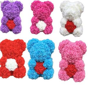 Couronnes de fleurs décoratives, ours en peluche en cœur de roses artificielles, 25cm, ours en peluche fait à la main, cadeau de saint-valentin