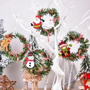 Guirnaldas de flores decorativas Mini corona de Navidad de PVC Adorno de Navidad DIY con alce Muñeco de nieve Adornos de Papá Noel Decoraciones para ventanas de puertas Decorat