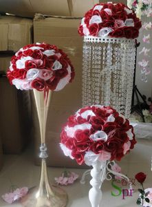 Couronnes de fleurs décoratives mélange rouge blanc mariage baiser boule de fleurs 30cm décorations de vacances centres de Table de fête