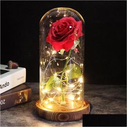 Couronnes de fleurs décoratives nouvelle venue 9 couleurs base marron avec rose sur un dôme de verre cadeau de Saint Valentin mères livraison directe maison Gard Dhcri