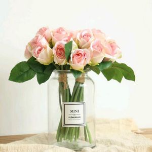 Couronnes De Fleurs Décoratives Belle 11 Têtes / Bouquet Rose Bouquet De Soie Artificielle Blanc Rose Mariage Décoration De La Maison Faux FlowerDecorative