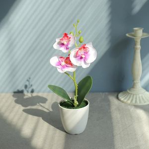 Guirnaldas de flores decorativas Plantas falsas de plástico Simulación Flor artificial Seda Mariposa Orquídea con macetas Decoración interior Hogar Phalaen