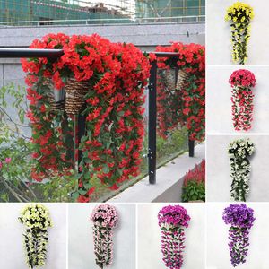 Flores decorativas Guirnaldas Vivid Artificial Hanging Orchid Bunch Flores colgantes Artificial Violet Flower Wall Basket Wisteria Basket Hanging Home Decor 230808