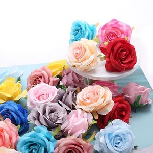 Guirnaldas de flores decorativas al por mayor 5/10 piezas 9 cm tela de seda rosas pared de flores regalos de bricolaje decoración del hogar de la boda accesorios nupciales artificiales