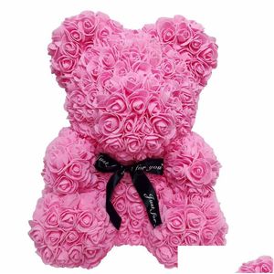 Guirnaldas de flores decorativas Venta al por mayor Big Custom Teddy Rose Bear con caja Lujoso 3D de rosas Flor Regalo de Navidad Valentines Da Dhq9K