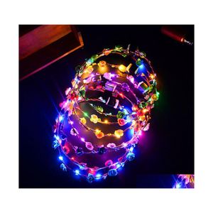 Couronnes de fleurs décoratives en gros fête couronne rougeoyante bandeau de fleurs colorées femmes filles LED bandeau guirlandes cadeaux Otwfd