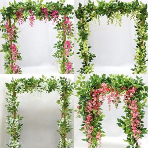 Guirnaldas de flores decorativas Wisteria flor vid frijol árbol DIY boda hogar jardín decoración plantas ratán Artificial cuerda