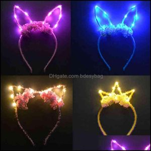 Couronnes De Fleurs Décoratives Femmes Filles Couronne De Fleurs Lapin Oreille De Chat Cheveux Hoop Glow String Light Bandeau Cadeau De Fête Cosplay Bdesybag Dhj64