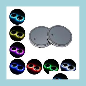 Lumières décoratives Car Logo Badge Led Shiny Water Cup Pad Groove Mat Sous-verres Lumineux Atmosphère Lumière 7 Couleur Cool Décoration Tous Dhedf