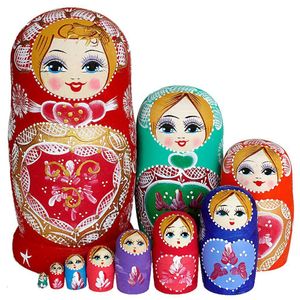 Objets Décoratifs Figurines 10 Pcs SET Poupées Russes En Bois Russie Matryoshka Traditionnelle Anniversaire Noël Cadeau Jouets pour Filles 230224