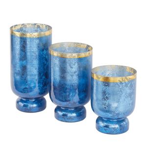Objets décoratifs Figurines Lampe ouragan à pilier en verre bleu à 3 fentes avec intérieur doré Ensemble de 3 décors de pièce de décoration intérieure 230914