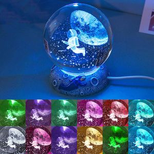 Objets décoratifs Figurines 3D boule de cristal veilleuses brillant méduse astronaute lampe de table USB atmosphère lampe décorations de table cadeaux pour enfants lampe de nuit 230914