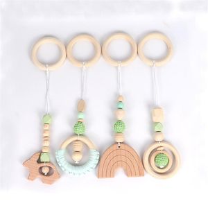 Objets décoratifs Figurines 4 pièces/ensemble en bois bébé hochet jouets salle de sport support de jeu suspendu décor ornements enfants chambre pendentif RRD7090