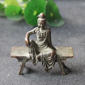 Objetos decorativos Figuras Banco de cobre antiguo Guanyin Bodhisattva Estatua Ornamento de escritorio Figuras de la suerte Feng Shui Home Decors Accesorios 230812