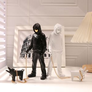 Objets décoratifs Figurines Banksy Street Art Barking Dog Walker Graffiti Statue Sculpture Collection Home Office Desk Decorations 230725