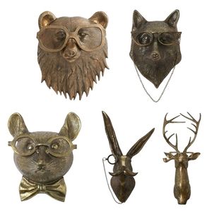 Objets décoratifs Figurines Sculpture tête d'animal en résine bronzée avec lunettes Statue de souris murale Figurine suspendue Pendentif Home Decor 221014