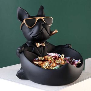 Objetos decorativos Figuras Cool French Bulldog Butler con recipiente de almacenamiento para llaves Perlas y joyas Estatua de perro Decoración para el hogar Statu Escultura perro Resina Arte Regalo T221227