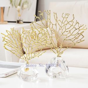 Objets décoratifs Figurines créativité cristal métal doré corail fait à la main artisanat ameublement accessoires modernes décorations de noël 230307