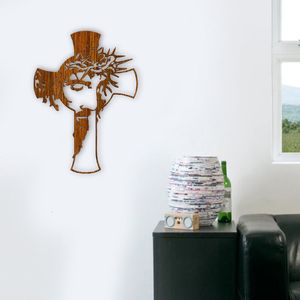 Objets décoratifs Figurines Croix Christian Bois Mur Art Artisanat Décoration Pour La Maison Tentures Crochet Trou Conception Mur Art Ajouré Sculpture En Bois Religieux 230804