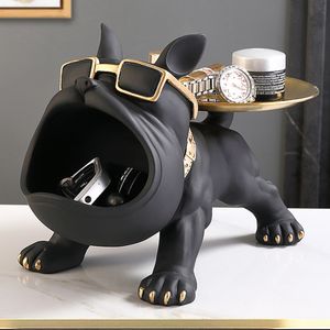 Objetos decorativos Figuras Adorno de perro Boca grande Bulldog francés Mayordomo Caja de almacenamiento con bandeja Decoración de mesa nórdica Estatua de escultura de animal de resina 230714