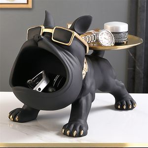 Objets décoratifs Figurines Ornement de chien Grande bouche Bouledogue français Butler Boîte de rangement avec plateau Décoration de table nordique Résine Sculpture animale Statue 230719