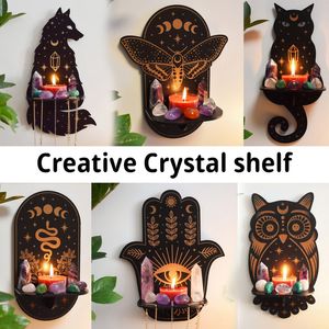 Objets décoratifs Figurines Halloween Soleil Lune Luna Loup Chat Autel Étagère En Cristal PVC Chambre Bougeoir Support Mural Support De Rangement Boho Ramadan Décor 230307