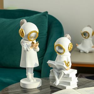 Objets décoratifs Figurines Imiter Banksy Deepsea Diver Statue Designer Street Art Girl Sculpture Résine Office Home Interior Decor 230717