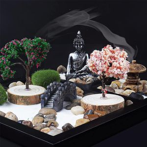 Figuras de objetos decorativos, mesa de arena de jardín Zen japonés, artesanías de Buda en miniatura, decoración del hogar, Mini Kit de mesa para oficina 230314