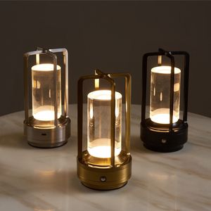 Decoratieve objecten Beeldjes LED draadloze tafellamp Retro Bar Metalen bureaulampen Oplaadbaar Touch Dimming Nachtlampje Home Outdoor Decor 230710