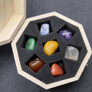 Objetos decorativos Figuritas Punto de cristal natural Piedra curativa Varita mágica Bola de siete chakras Conjunto pulido Caja de madera Manualidades combinadas