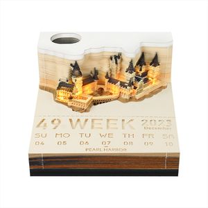 Objets décoratifs Figurines Omoshiroi Magic Castle Bloc-notes 3D Calendrier 2023 Bloc-notes Bloc-notes Hary Design Note Paper Papeterie Accessoires Nouveauté Gif 230224