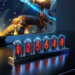 Objets décoratifs Figurines RGB Nixie Tube Horloge LED Glows IPS Écran couleur DIY Analogique Numérique Veilleuses Gaming Bureau Décoration de la maison Idée cadeau 231216