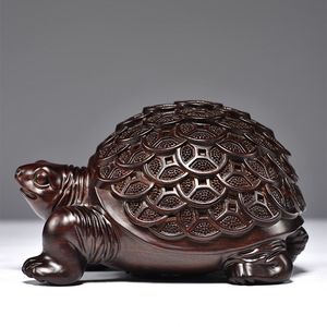 Objets décoratifs Figurines Salle de bureau Décoration cadeau Scarab Scarab Feng Office SHUi Transfert Living Red Turtle Wood Ebony Solid 230817