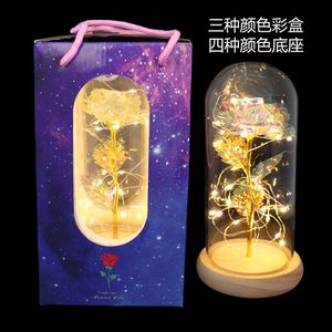 24K gold foil rose glass cover with LED light creative Valentines Day gift decoration 230809