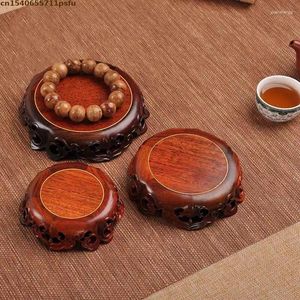 Assiettes décoratives ensembles de thé en bois d'ébène socle debout fleur Base bonsaï plante bureau décor étagère Figurines Vase brûleur d'encens affichage