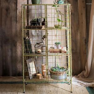 Plaques décoratives Retro Iron Art Decoration Shelf Space Creative Space See-Through Cabinet Wind Net Flower Stand Pet Cage
