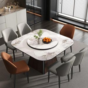 Platos decorativos, placa de piedra, silla plegable, combinación retráctil, mesa de comedor cuadrada de madera maciza con plato giratorio