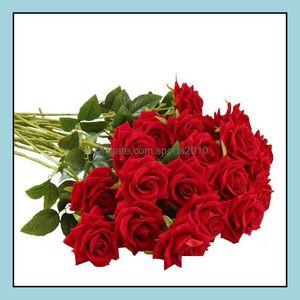 Guirnaldas decorativas Festive Home Gardensingle Red Veet Rose Flores artificiales Amantes al por mayor Regalos Valentine Wedding Party Favor Decorat