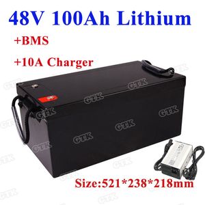 Batterie lithium-ion rechargeable à cycle profond 100ah 48v avec BMS haute capacité pour voiturette de golf à moteur domestique RV Caravana + chargeur 10A