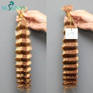 Cabello humano a granel de ola profunda para trenzamiento resaltado 30 27 Boho Boho Boho Broids Human Hair Extensions Bundles No Weft