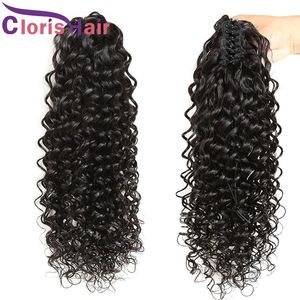 Deep Wave Claw On Human Hair Ponytail For Black Women Peruvian Virgin Curly Clip In Extensions 100% Natural Pony Tail Hairpieces