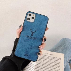 Deer Hybrid TPU + PU Fundas de teléfono de cuero para iPhone 13 12 11 Pro Max XR 8 Plus Fashion Animal Cloth Cover