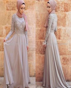 Delicadas mangas largas vestidos de noche musulmanes chifón con cuentas de cuello de cuello dubai abaya kaftan vestidos de noche formales prom3469405