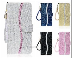 Portefeuille en cuir de luxe à paillettes pour Iphone 13 Pro Mini 12 11 XS MAX XR X 8 7 6 Plus Samsung M51 S20 FE Bling Sparkle Sequin Case Card Holder