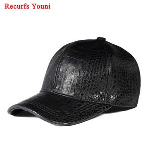 Deluxe invierno de cuero genuino hombre sombrero masculino pato lengua de oveja piel al aire libre ocio gorras de béisbol moda patrón de cocodrilo chaepu q0911