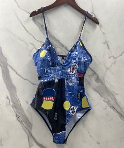 Denim azul impreso niñas traje de baño diseñador trajes de baño de una pieza moda monokini sexy bikini conjunto mujeres ropa de playa correa push up trajes de baño biquinis envío rápido