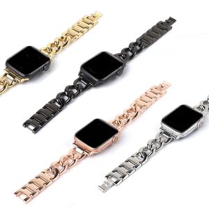 Bracelet en chaîne en denim pour Apple Watch Band Ultra 49mm 41mm 45mm 42mm 38mm 40MM 44MM Bracelet de luxe en acier inoxydable pour femmes Série iWatch 8 7 6 SE 5 4 3