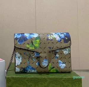 Bolso bandolera de mezclilla con solapa, bolso de mano para mujer, bolso con estampado de flores azules, cuero genuino, decoración de cabeza de serpiente, cadena, bolsos de hombro, embrague